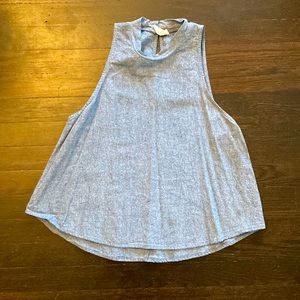 Chambray babydoll highneck sleeveless top.